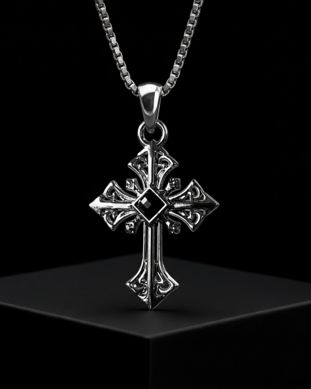 Darkstone Cross Pendant on a black background