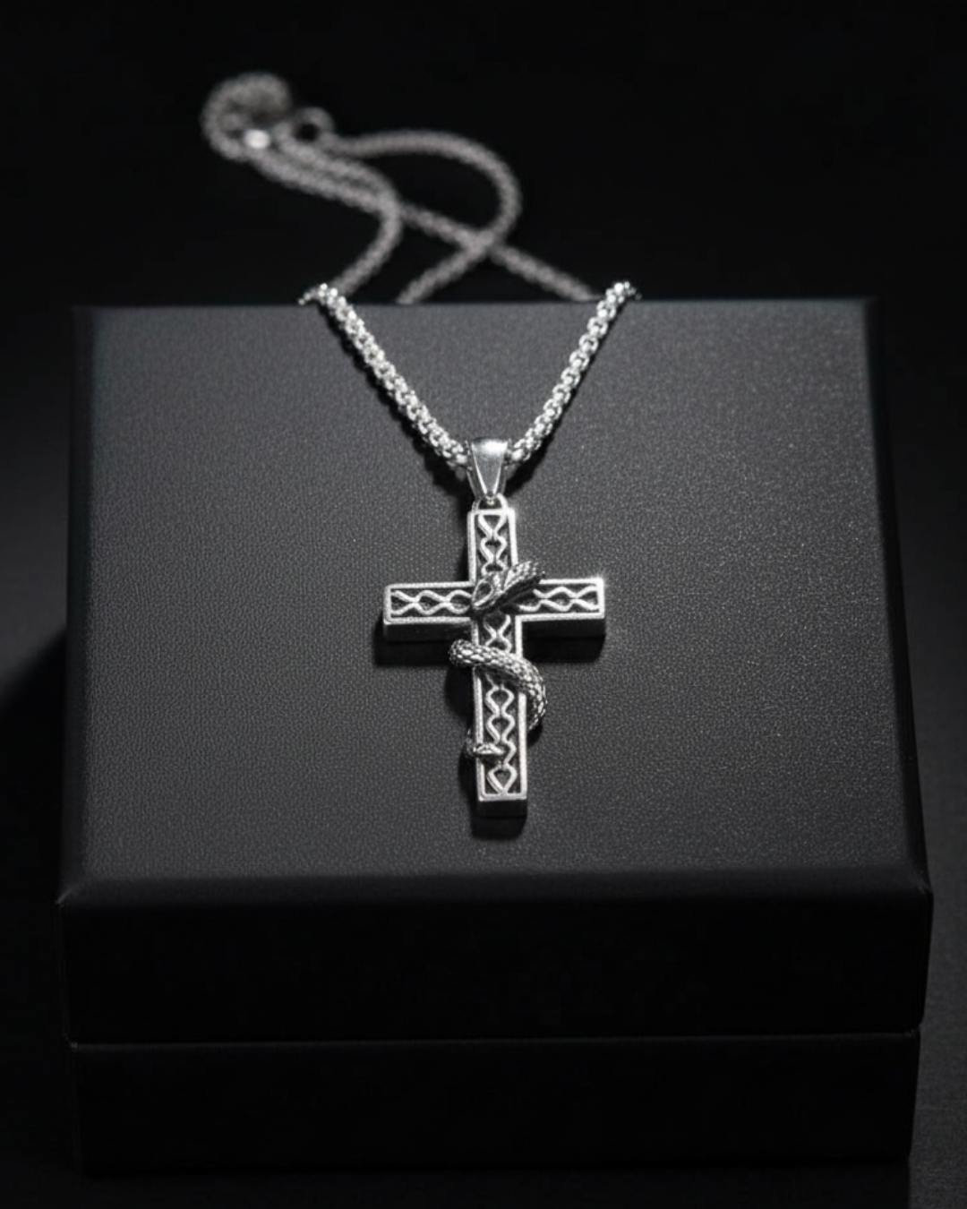 Veritas Serpent Pendant on a black box
