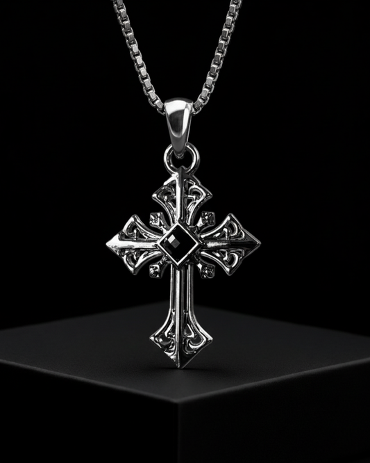 Darkstone Cross Pendant on a black background