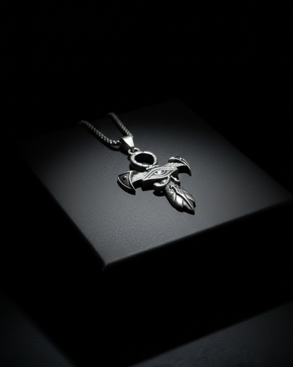 Odin's Gaze Pendant with leaf design on a dark background