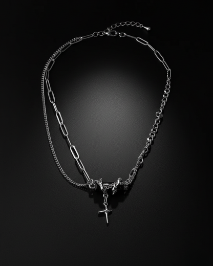 Silver chain necklace with a Zenshadow Onyx Neckpiece on a black background